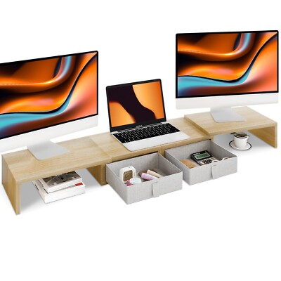 TEAMIX Dual Monitor Stand Riser - Length and Angle Adjustable Monitor Stand w...