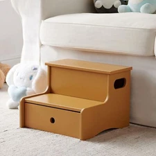 Kings Brand Furniture Toddler Step Stool for Kids with Storage, Honey Mustard