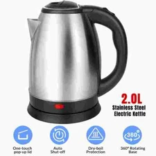 Electric Kettle 2L Hot Water Kettle Stainless Steel Hot Fast Boil for Beverages