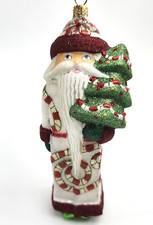Santa Ornament Candy Cane Tree Robe Enamel Glitter Gem Glass 6  Christmas