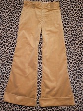 Vintage Bell Bottom Corduroy Khaki Jeans West Brand USA 60s 70s Womens Pants