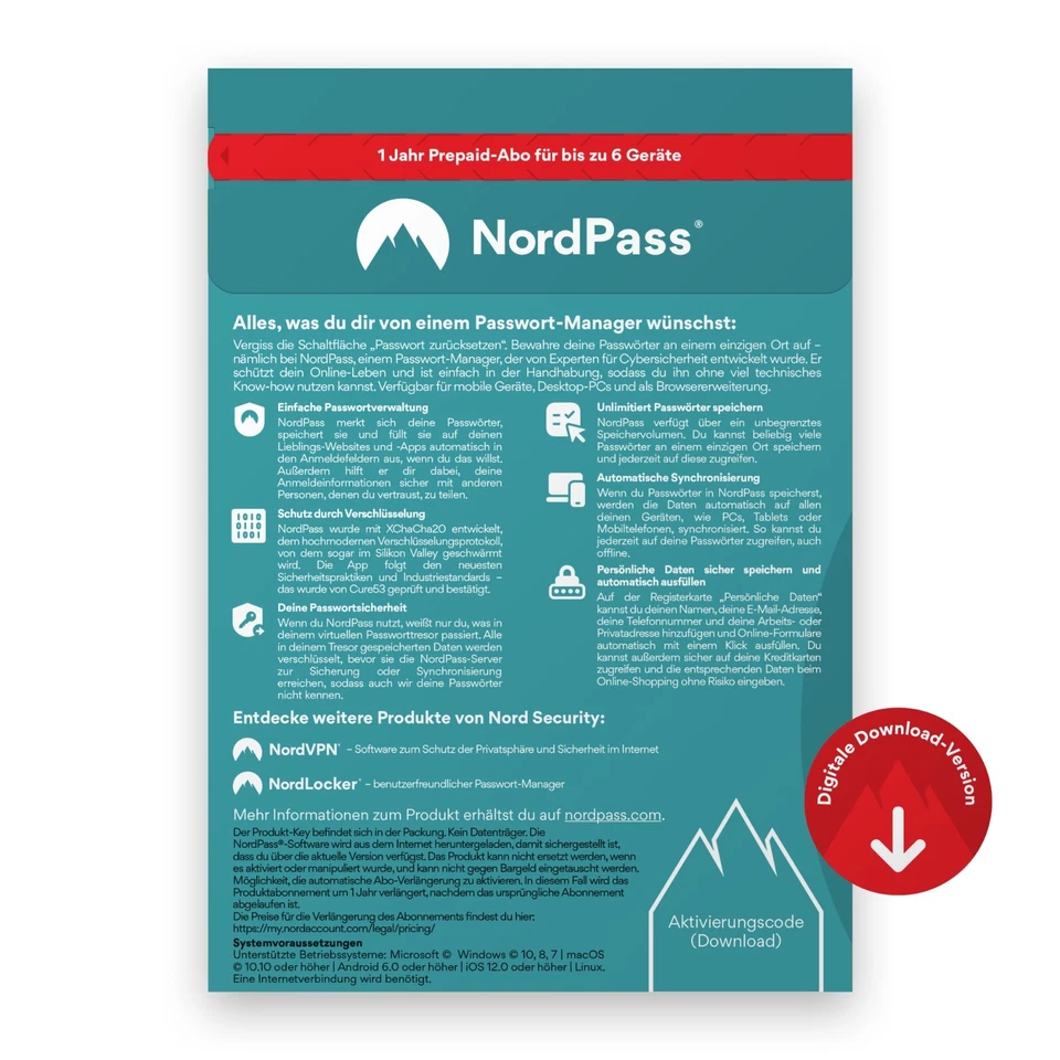 NordPass Premium, unbegrenzte Geräte, 1 Jahr, Passwort-Manager, digitaler Code - Bild 2 von 4