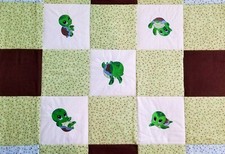 BABY TURTLES EMBROIDERED Flannel Blanket - Turtle Baby Blanket Turtle Quilt