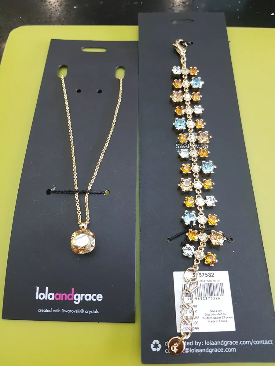 Lola And Grace Gold Pendant Necklace and bracelet Swarovski Crystal Brand New