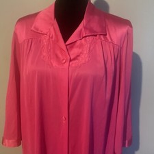 Vanity Fair Dark Pink Nightgown Nightie Size 38 Button Down Vtg 3/4 Sleeve