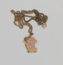 Vintage 80s Cabbage Patch Kid Doll Necklace Gold Tone Pink Hair