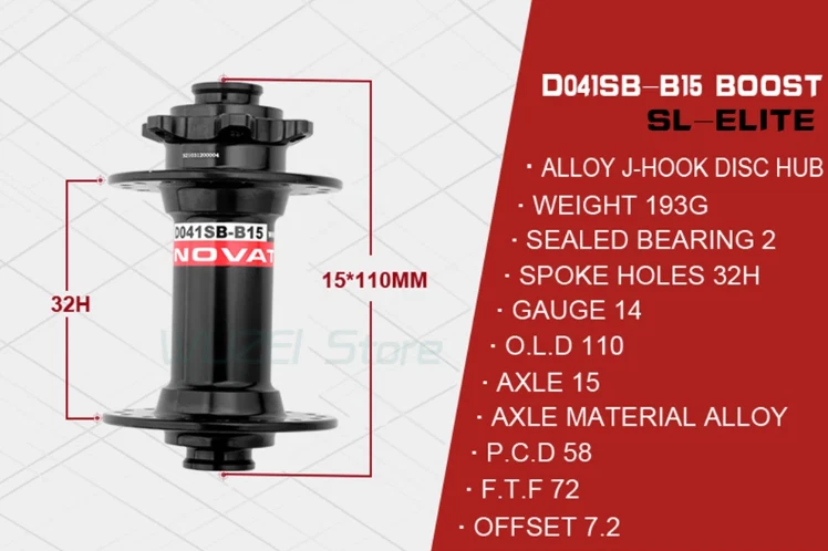 Novatec Front hub 15x110mm Boost 32 hole Thru axel disc brake Sealed bearings - Image 2 of 4