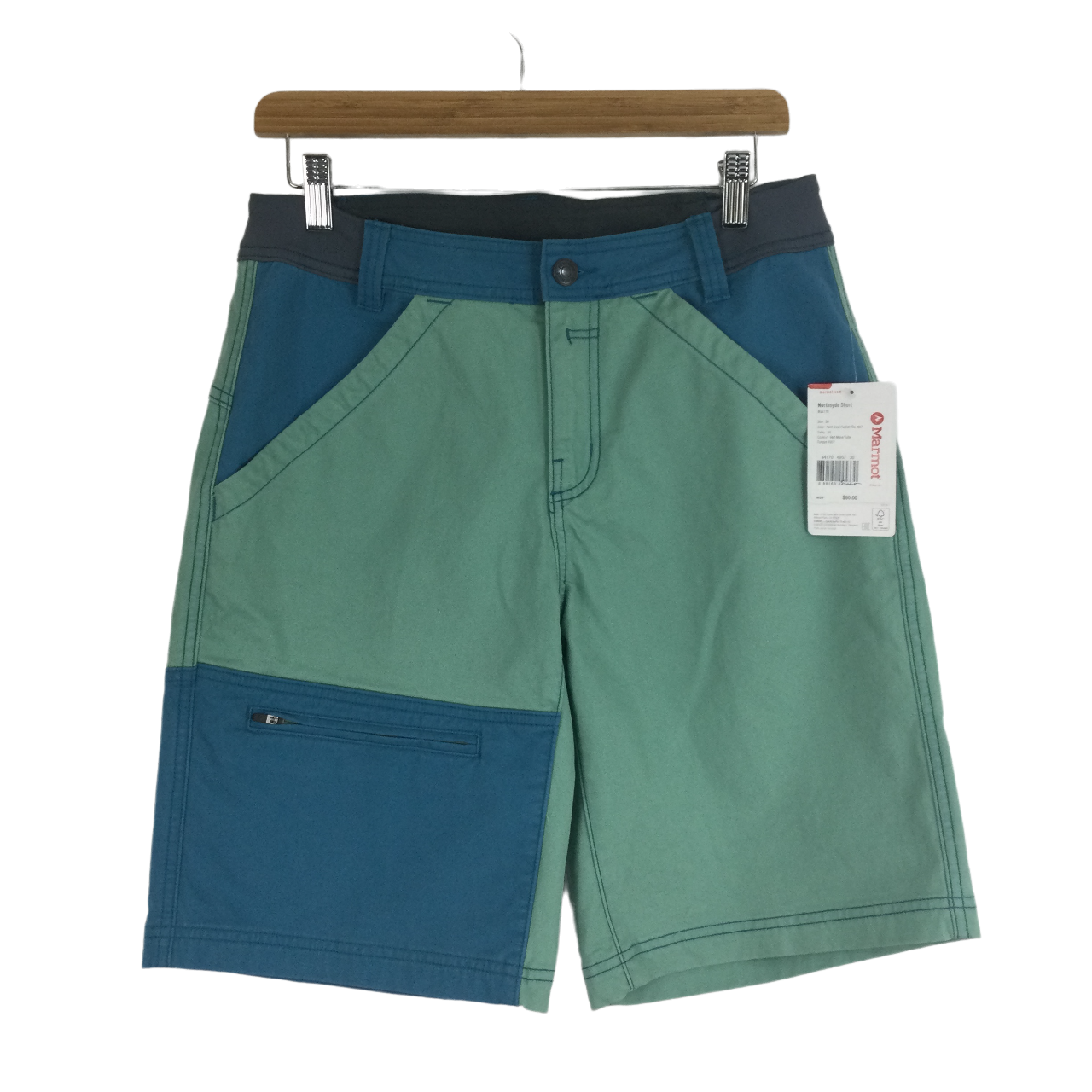 Marmot Northsyde Mens Cotton Blend Shorts Zip Pockets Shorts Blue Green