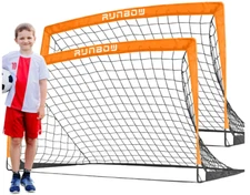 Portable Kids Soccer Goals 5x3 ft Set of 2 for Backyard Pop Up Soccer Net Orange