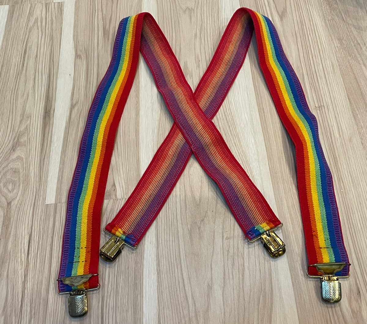 Vintage Rainbow Stripe Classic Elastic Suspenders VINTAGE RAINBOW STRIPE ADJUSTABLE ELASTIC SUSPENDERS, CLIP  main image 3
