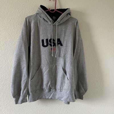 Bugle Boy USA Flag Street Embroidered Gym Casual Normcore Hoodie Mens Large Gray