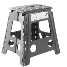 16" Folding Plastic Step Foot Stool with Handle - Gray