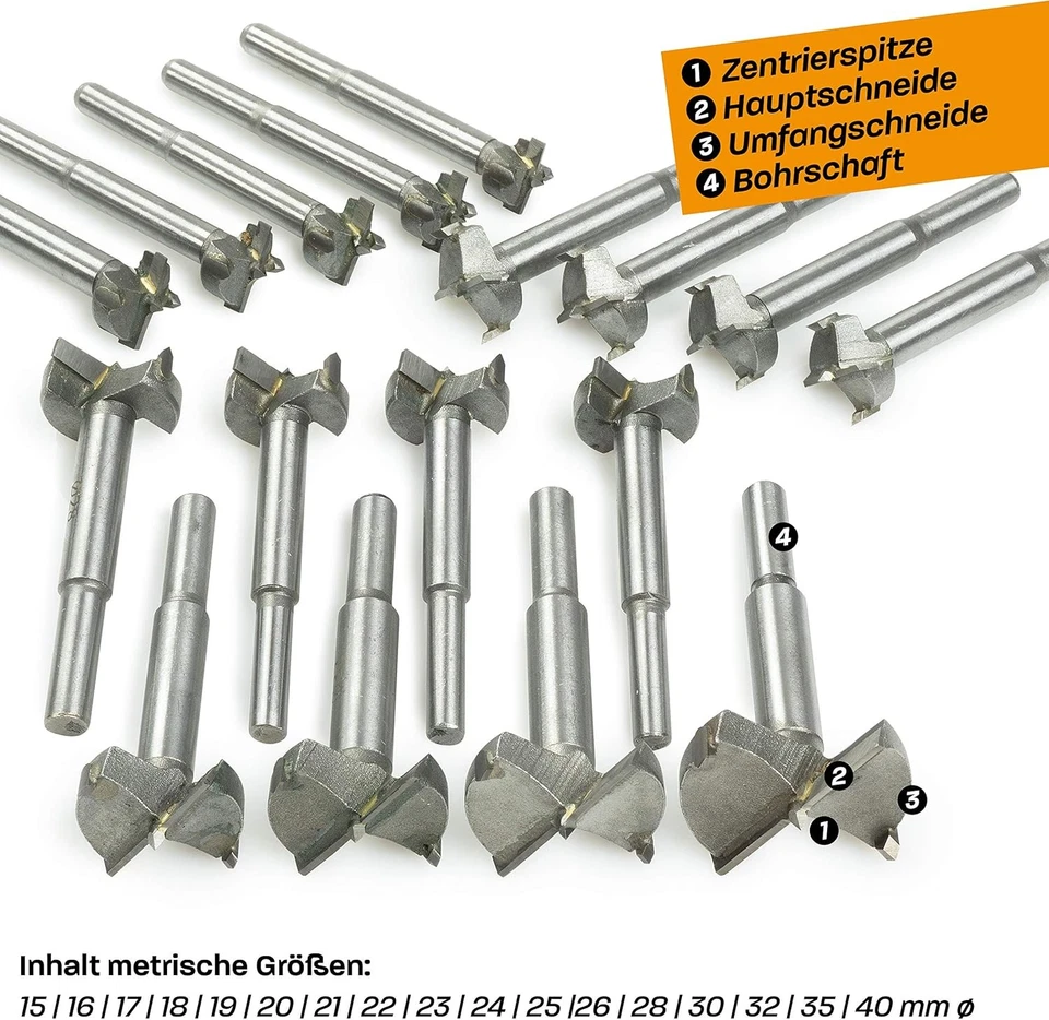 Hinrichs Fostnerbohrer Set mit 17 verschiedenen Bohrern in praktischer Box - Bild 2 von 4