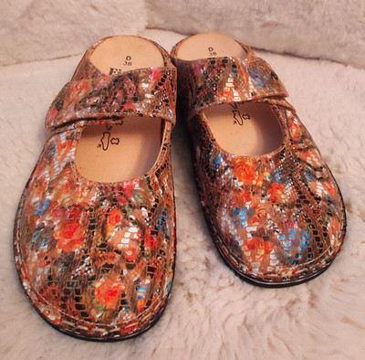 Finn Comfort Clogs Stanford Pantoletten Leder Blumen/Schlangen-Muster Gr. 38