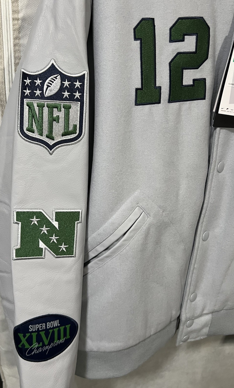 Nike Seattle Seahawks Rivalries NFL Collection Varsity Wool Leather Jacket 2XL image 7
