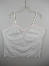 Vintage Velrose Camisole Plus Size 44 White/Pink Ribbon Cotton Blend Lace