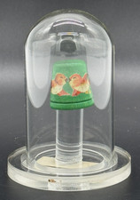 ANRI Italy Hand-Carved Green Wood Thimble w/ Birds in Domed Acrylic Case