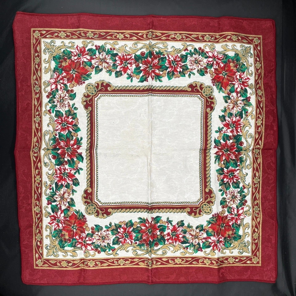 Set of 4 Fashion Ind Christmas Poinsettia Napkins Linens Square 17"x17" Burgundy - Image 2 of 4