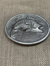 Belt Buckle Large Bass Fish 3" in size Metal Buckle marked MC vintage