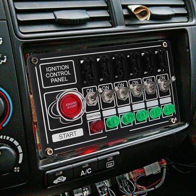 Car Engine Ignition Rocker Switch Panel With Fuse Start Push Button 6 Gang M SET