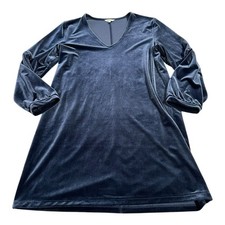 Madewell Velvet Balloon Sleeve Dress Women’s L Blue V Neck Shift Knee Length