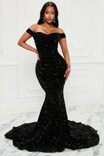 Fashion Nova Alora Sequin Maxi Gown - Black Size L