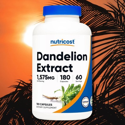 Dandelion Extract 525mg 180 Capsules 1575mg Serving Non-GMO Detox Support