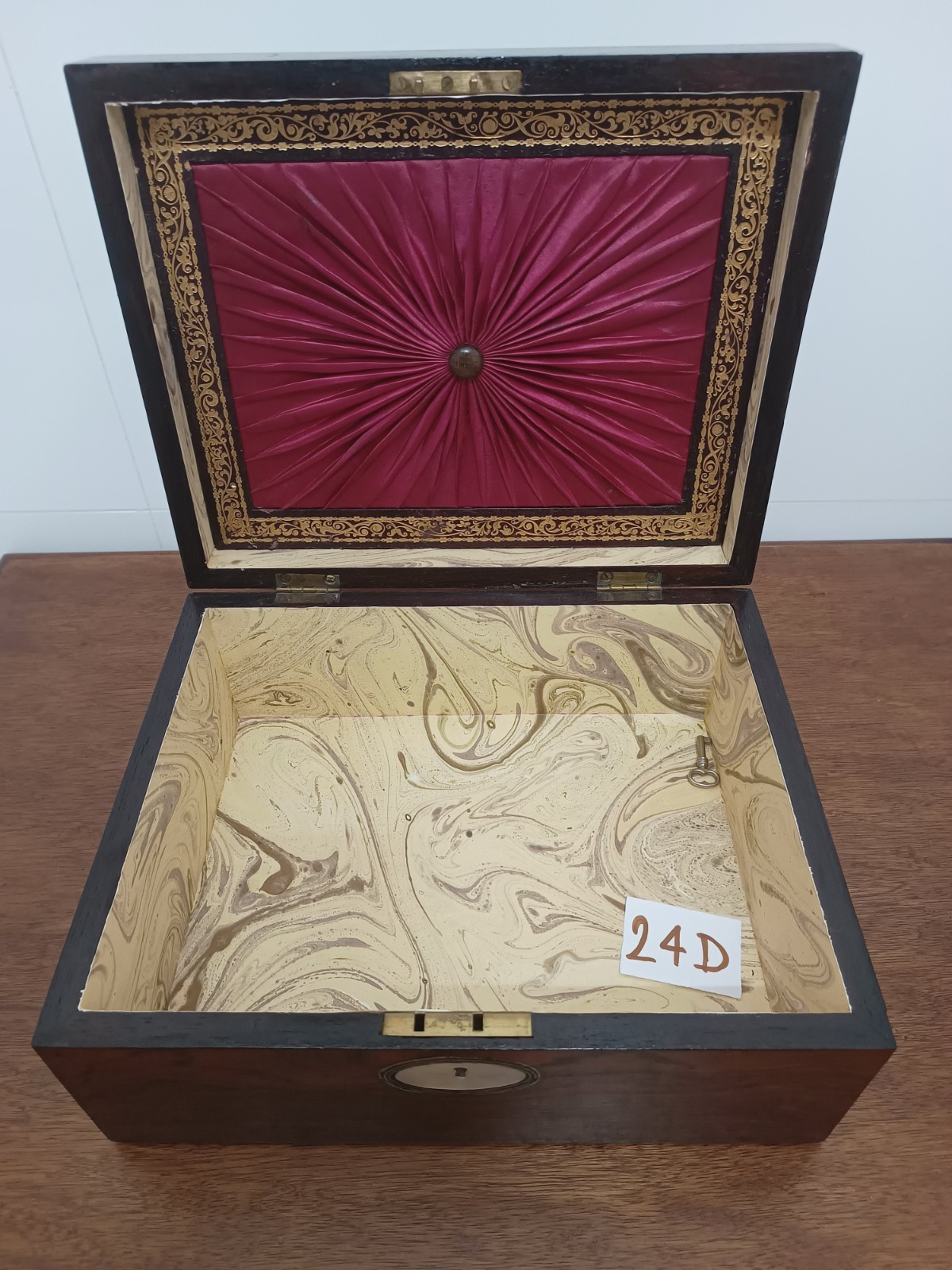 Caja inglesa victoriana (1850-1890) madera Rosewood Con Incrustaciones De Nácar