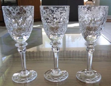 3 ROGASKA CRYSTAL 5" GALLIA CORDIAL GLASSES 1.75oz ETCHED & FLORAL CUTS -PERFECT