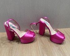 Authentic Prada Hot Pink Platform Shoes with Satin Finish Heels Size 39