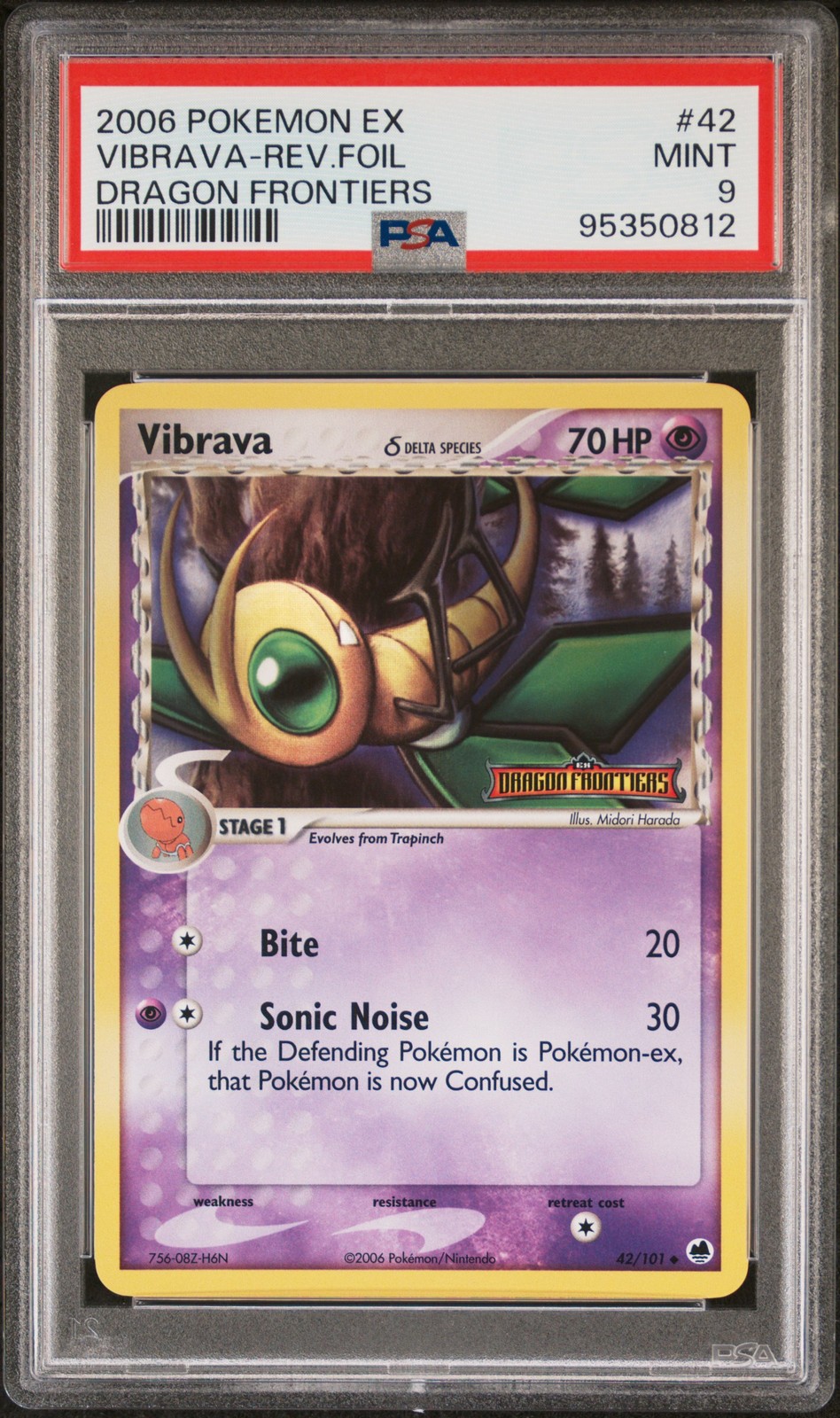 2006 POKEMON EX DRAGON FRONTIERS #42 VIBRAVA-REVERSE FOIL PSA 9