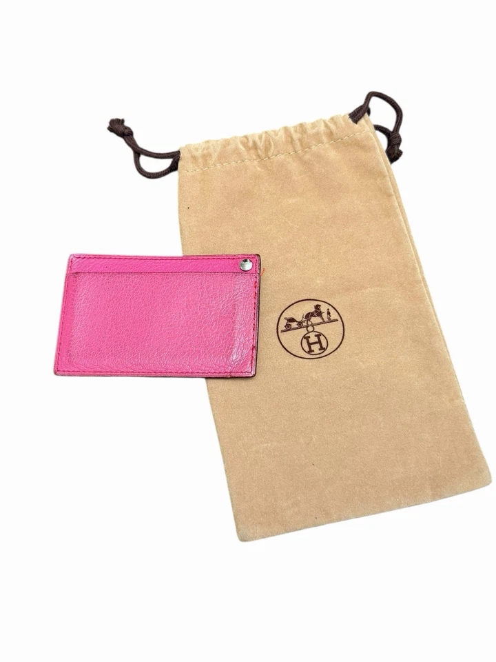 Cartera con tarjetero y identificación Hermes Sellier - cuero rosa Foto 4 de 4