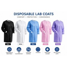 10x SMS Disposable Lab Coats 3-Pocket Knit Collar  Cuffs Medical Dental