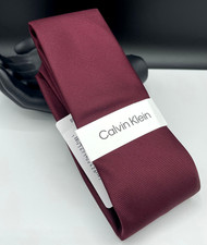 Calvin Klein Men's Polyester Tie  Burgundy Silver Spun Solid  NEW MSRP 69.50