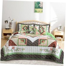 Cotton Quilts Queen Size, Floral Bedspreads QUEEN  90 98 in  G Floral Green