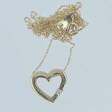 10K Yellow Gold Diamond Accent Open Heart Pendant Necklace 17.5" Used