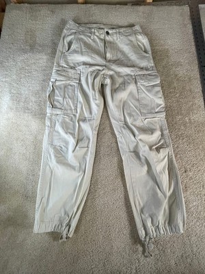 ZARA Cargo Pants Womens 6 EUR 38 Beige Drawstring Cuff Parachute Jogger Cargos