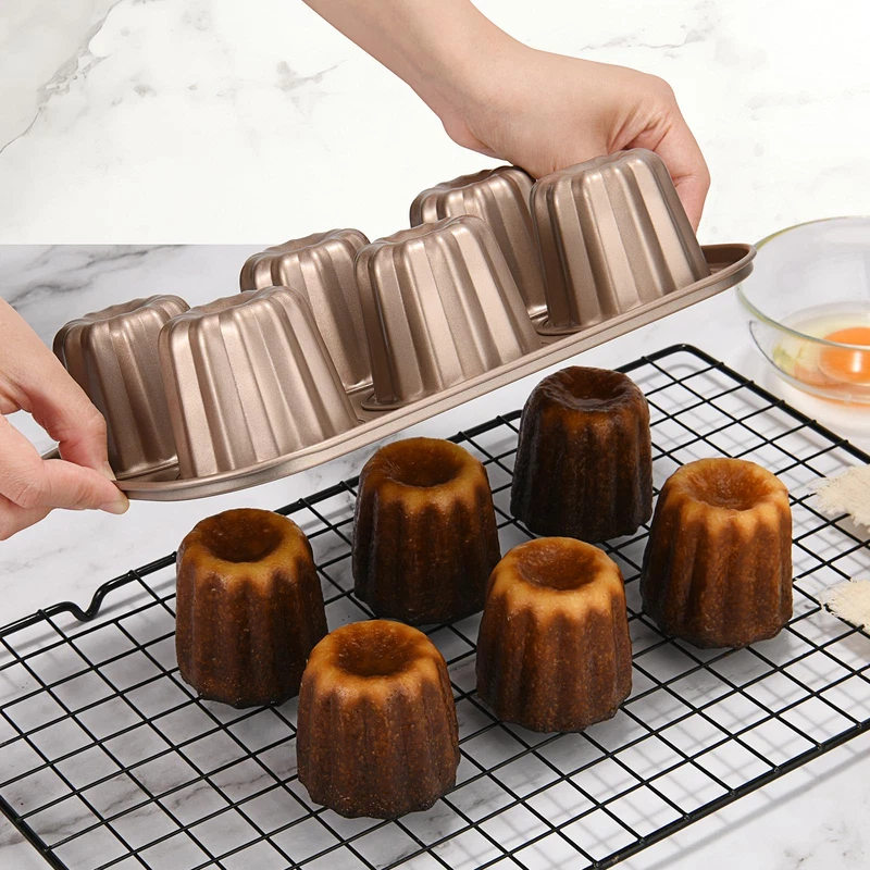 Cggyyz Carbon Steel 6-Cavity Non-Stick Canele Mold Cake Pan Gold