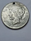 1923 Peace Silver Dollar "HOLEY BARGAIN. Hole at 12, Below Melt ONE DAY SHIPPING
