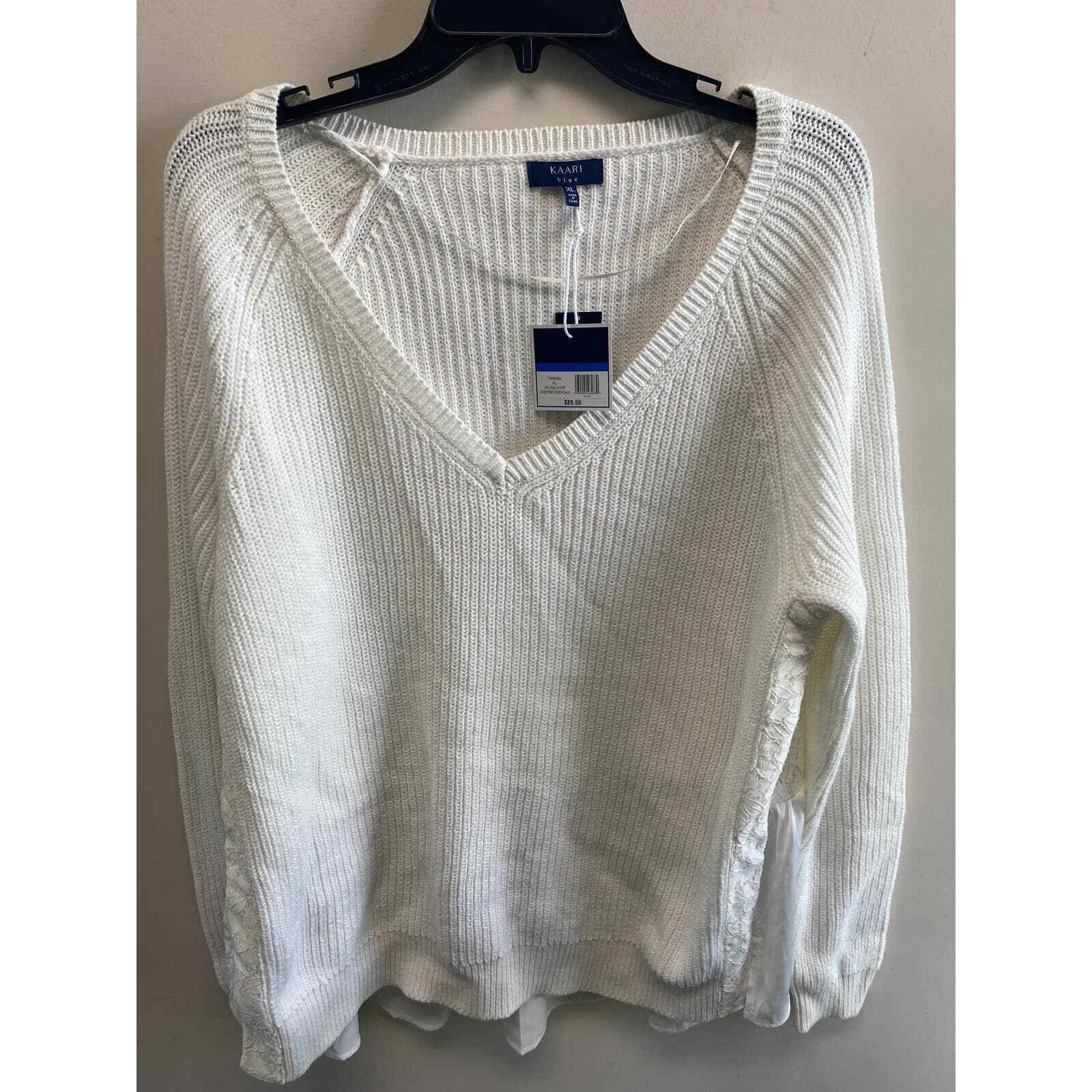 NWT Kaari Blue White Lace Back Sweater 