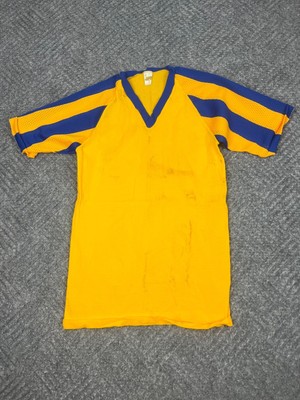 Vintage 70s Russell Athletic T-Shirt Jersey Adult Size Small Yellow V Neck Mesh