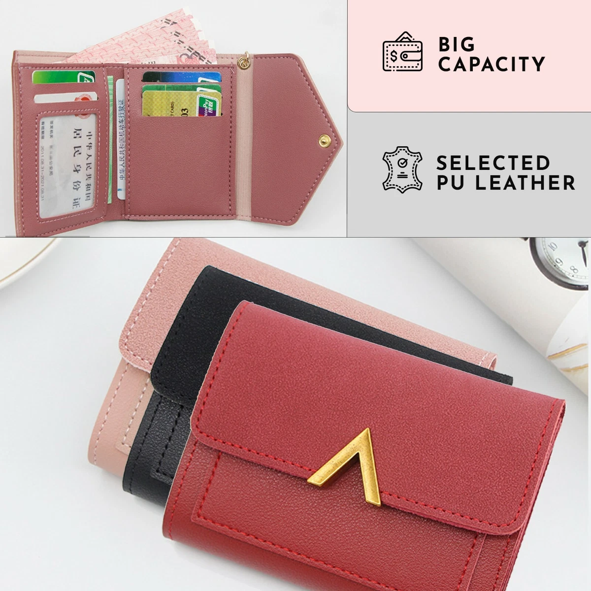 Women Wallet Short Small Coin Purse Ladies Folding Card Card Holder Design  Leath