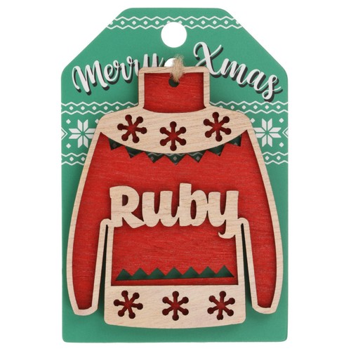 Christmas Jumper Wooden Tree Decoration Personalised Bauble Xmas Red Green White - Picture 172 of 199