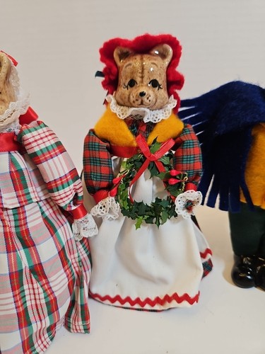 VTG Ceramic Teddy Bear Christmas Ornaments In Victorian Clothing 1980's 6.5"T - Picture 3 of 24