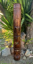 Hawaiian Style Ku Tiki God Hand Carved Wooden Mask 5 ft x 7"in