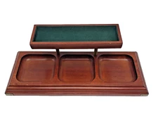 Vintage BOMBAY Wood Office Desktop Dresser Tray Organizer Brass Corners 1996