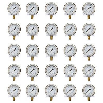 25 PACK LIQUID FILLED PRESSURE GAUGE 0-1,000 PSI 2.5'' FACE, 1/4'' NPT LOWER MOUNT