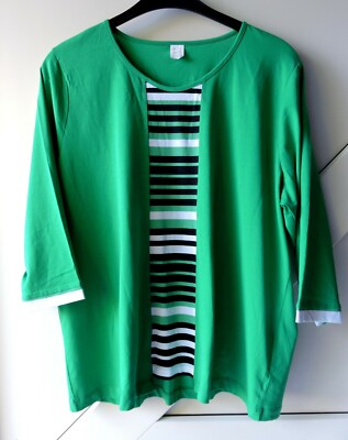 AproductZ Shirt 3/4 Arm  mit gestreiftem Einsatz  Gr. 48  - grün