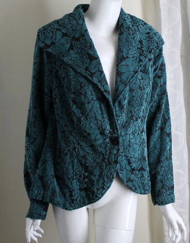 Cut Loose Sz S JADE TEAL Gorgeous Chenille Tapestry Floral Art Jacket Lovely - Picture 8 of 9