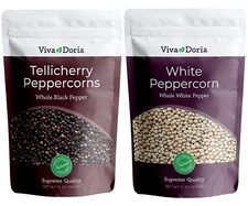 Viva Doria Pepper Pack: Tellicherry Peppercorn, 12 oz & White Peppercorn, 12 oz